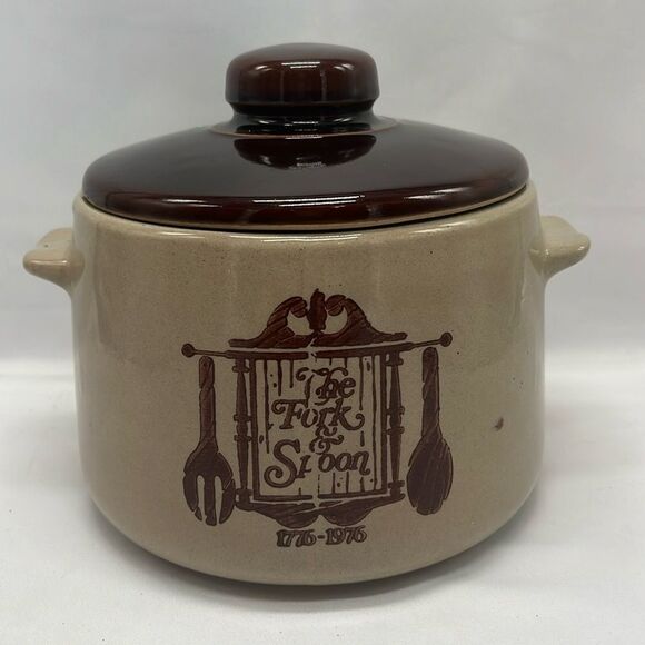 Vintage West Bend Colonial Stoneware Fork & Spoon Crock - Picture 1 of 9